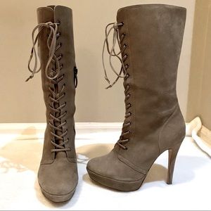 Alexandre Birman suede platform lace up mid calf high heel boots 7